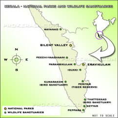 Kerala wildlife sanctuaries and National Parks map