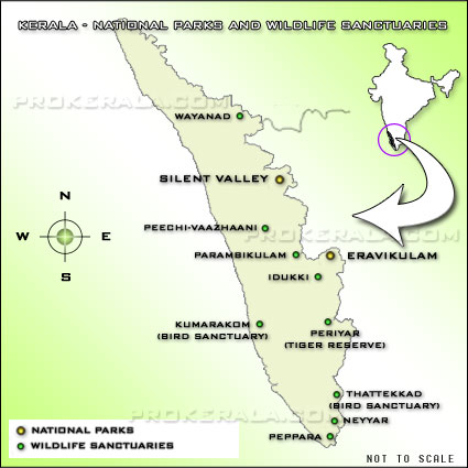 Kerala Wildlife Map - Kerala wildlife sanctuaries, kerala national parks, reserve forests in Kerala, wildlife sanctuarys in Kerala, national parks in kerala