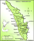 Road distance map of Kerala (India) - Map showing the driving distance between major cities in Kerala, Distance Map, Distance chart of Kerala