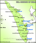 Kerala hill-stations Map - Hill Stations Map of Kerala, map showing all the hill stations of Kerala.