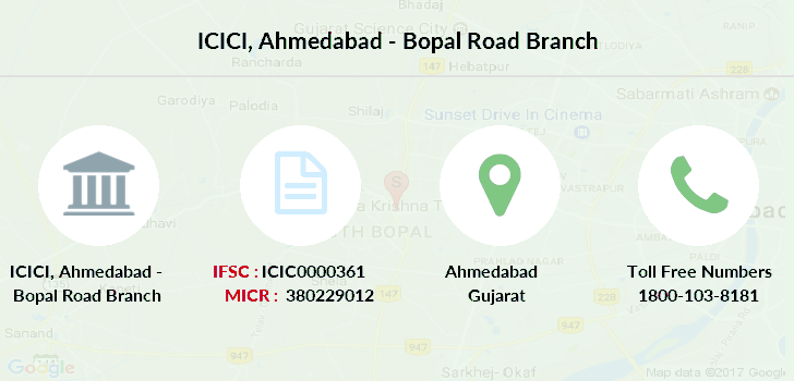 ICICI Ahmedabad - Bopal Road IFSC Code ICIC0000361