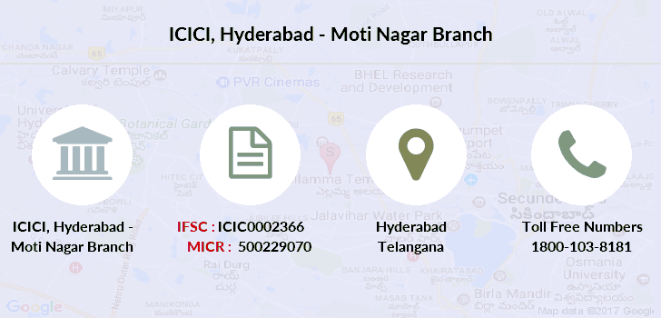 ICICI Hyderabad Moti Nagar IFSC Code ICIC0002366