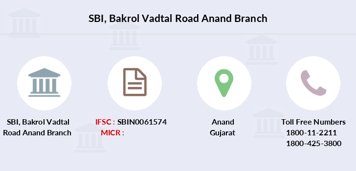 SBI Bakrol Vadtal Road Anand IFSC Code SBIN0061574