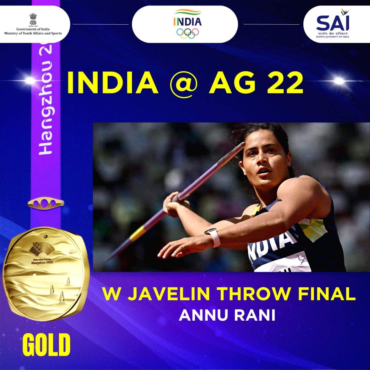 Asian Games: Stuck in second lane, Annu Rani produces season's best to win javelin gold - Vimarsana News