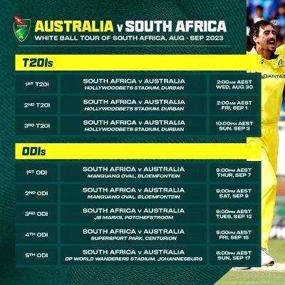 Australia to tour South Africa for three T20Is, five ODIs ahead of ODI World Cup - Vimarsana News