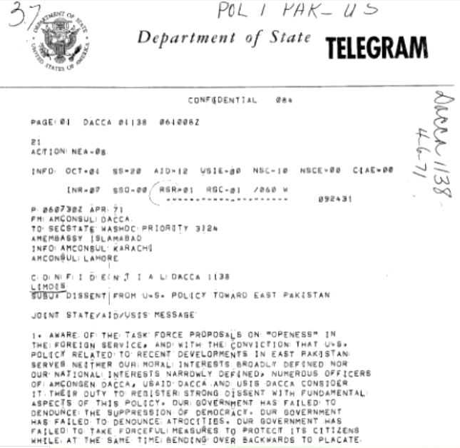 Defining document: US diplomats' 'moral bankruptcy' in the face of 'genocide' - Vimarsana News