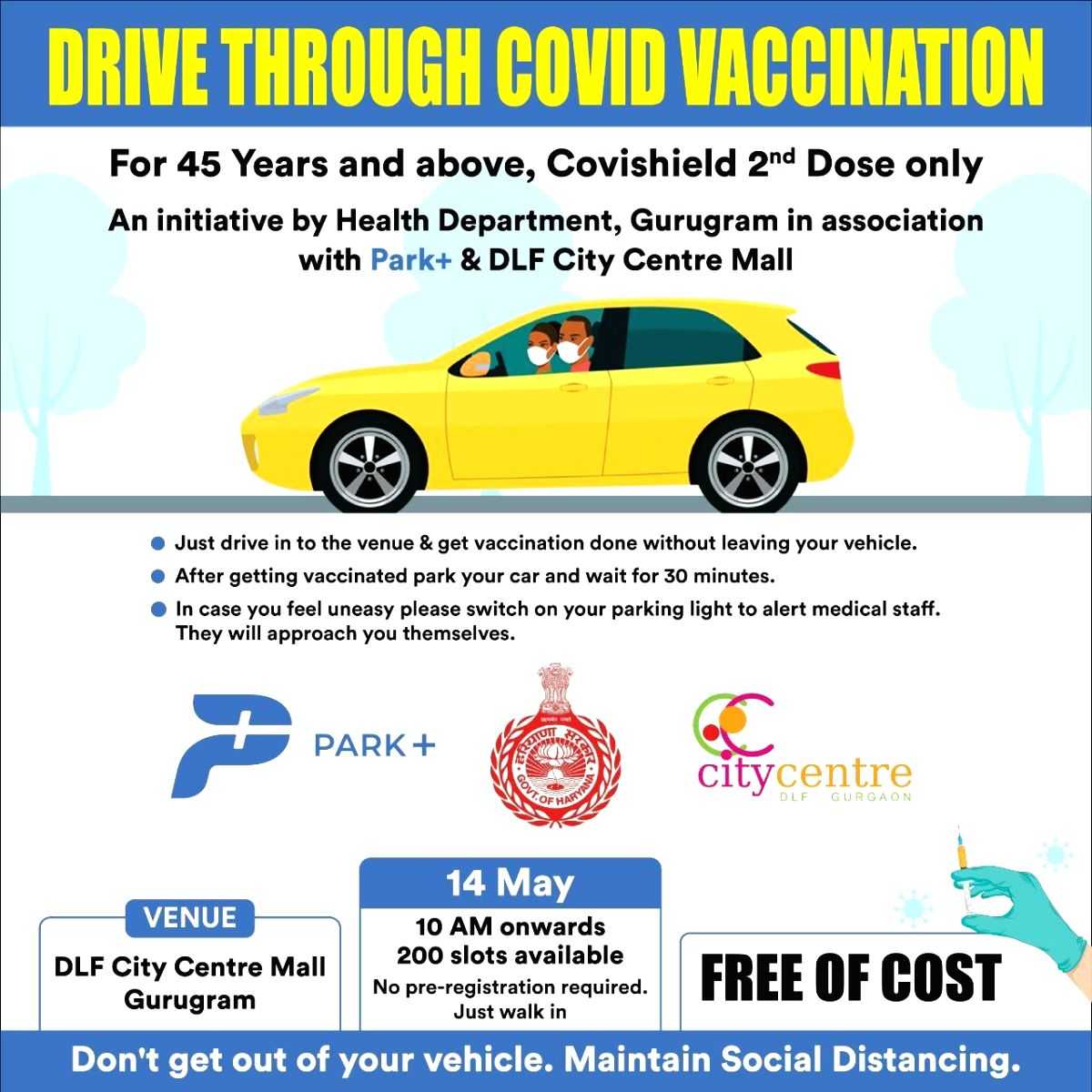 Drive-in vaccination for 2nd shot of Covishield for 45+ in Gurugram - Vimarsana News