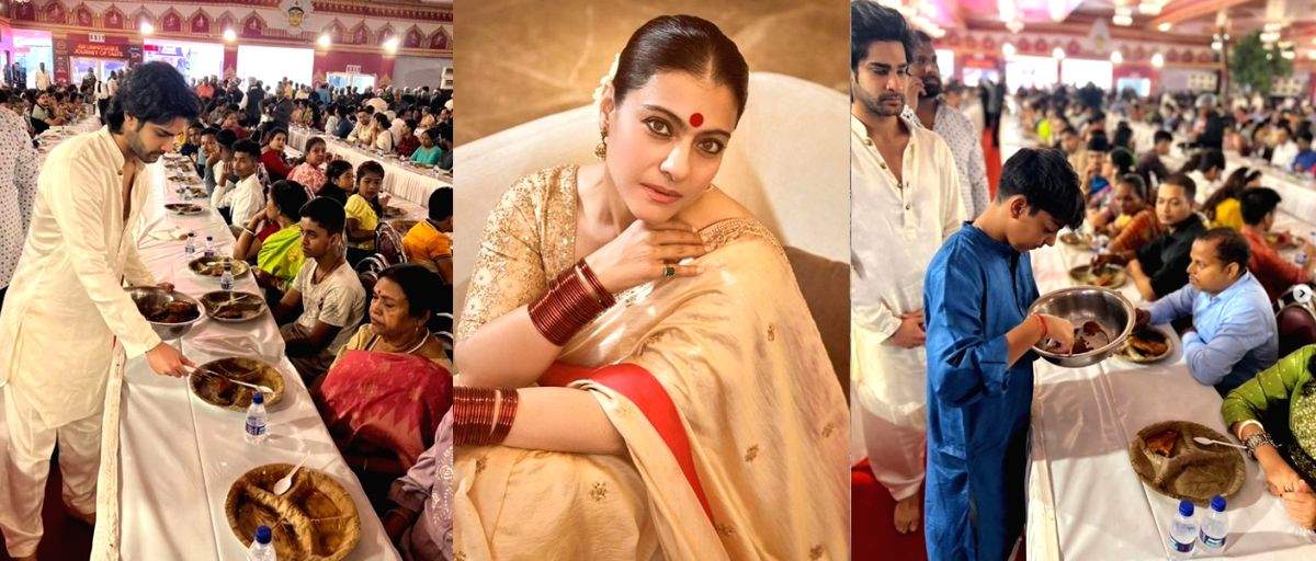 Kajol shares pictures of son Yug, nephew Aaman Devgan serving 'Bhog' at Durga Puja - Vimarsana News