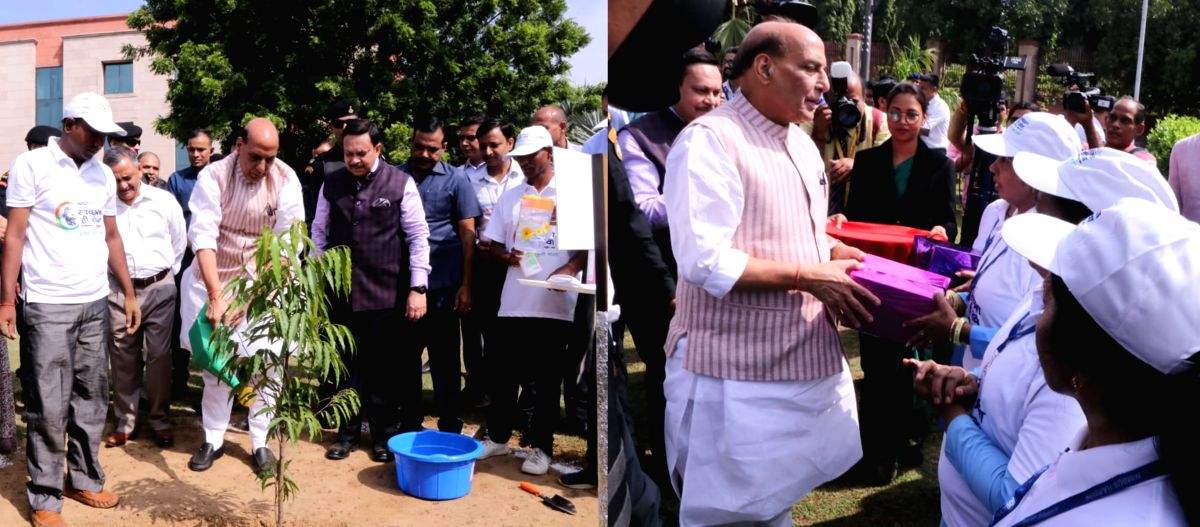 Rajnath leads cleanliness, plantation activities at Delhi Cantt - Vimarsana News