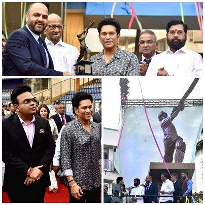 Tendulkar's statue in 'lofted drive' pose unveiled at Wankhede Stadium - Vimarsana News