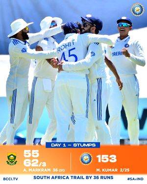2nd Test: Mukesh, Bumrah strike as South Africa trail India by 36 runs as 23 wickets fall in a day - Vimarsana News