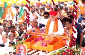 HM Amit Shah holds massive roadshow in Gandhinagar ahead of nomination filing - Vimarsana News