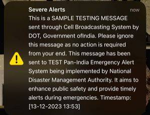 Govt sends 'emergency alert' sample message to Android, iOS users - Vimarsana News