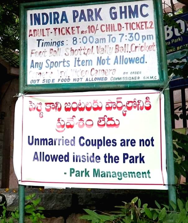 Banner from Hyderabad park removed after outrage over 'moral policing' - Vimarsana News
