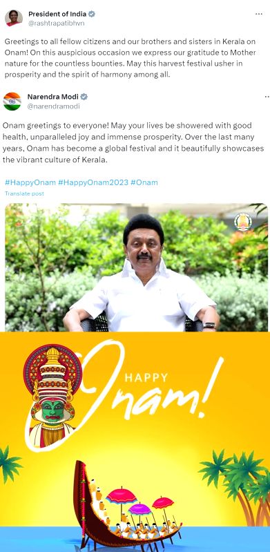 President, PM, Stalin greet people on Thiruvonam - Vimarsana News