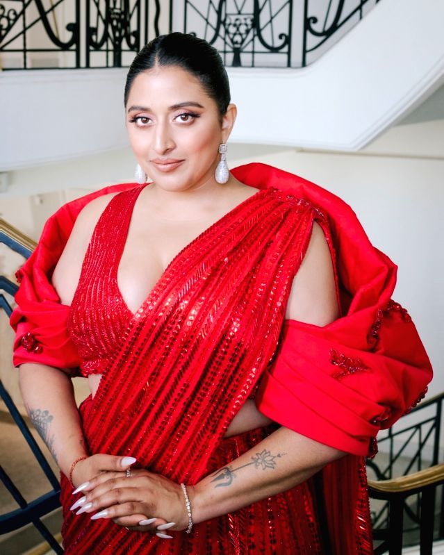 Raja Kumari exudes elegance, oomph at Cannes in caped outfit by Manish Malhotra - Vimarsana News