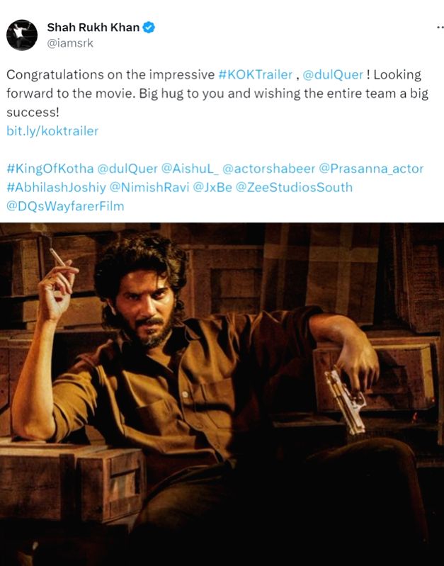 SRK unveils Dulquer Salmaan's 'King of Kotha' trailer; calls it impressive - Vimarsana News
